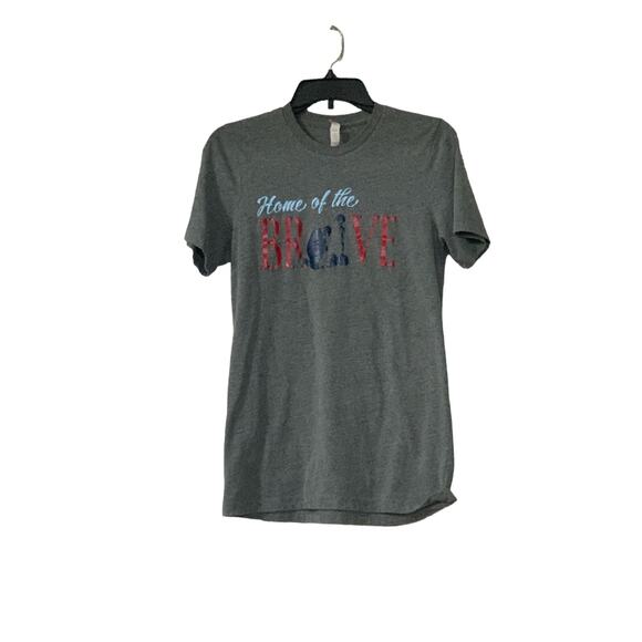 Bella Canvas Womens Size Medium Home of The Brave Womens T shirt  Gray Soft Tee - Picture 1 of 2